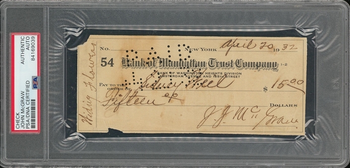 1932 John McGraw Signed Check (PSA/DNA)